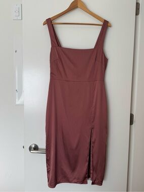Babaton Aritzia Satin Midi Slip Dress Dusty Rose Pink Side Slit Size 10